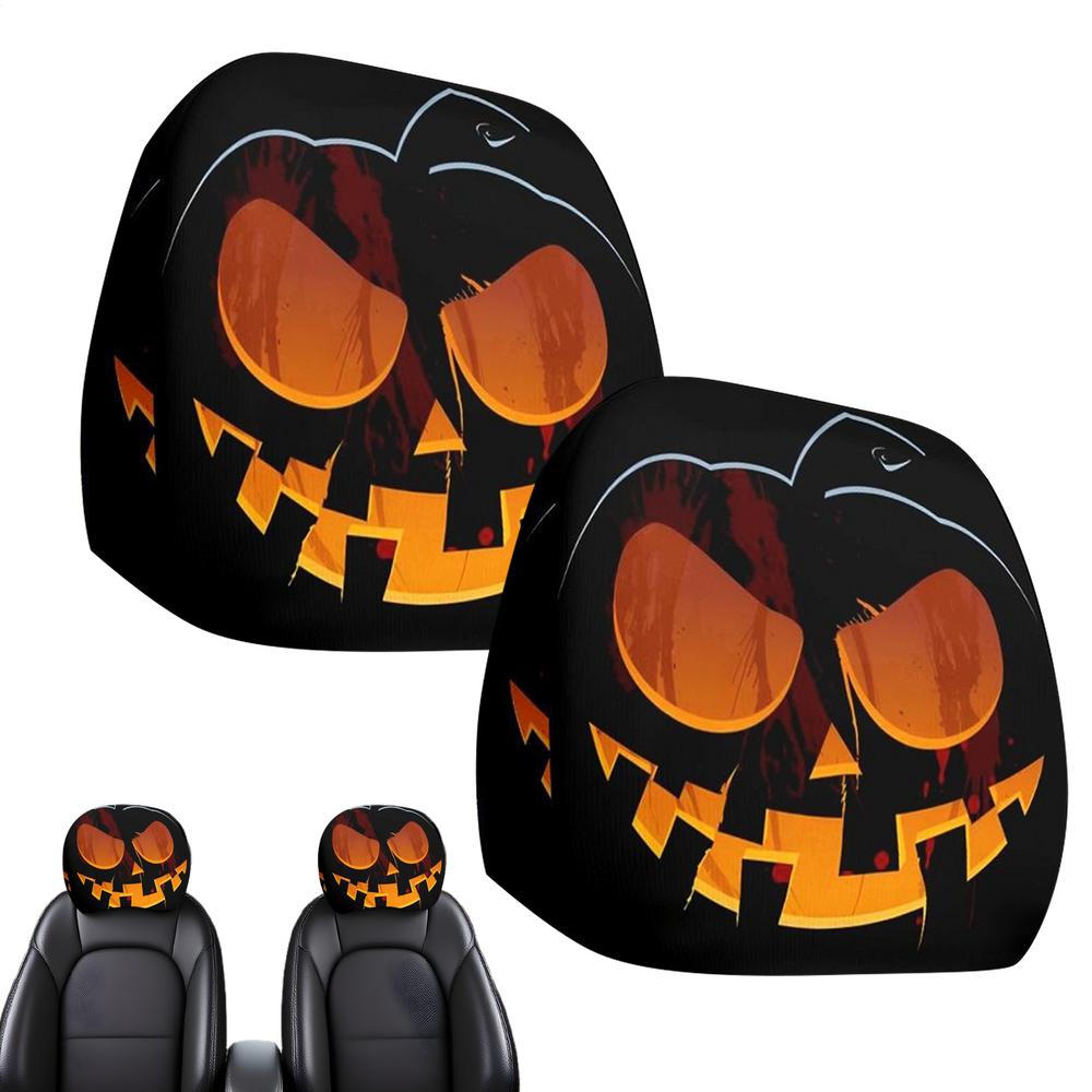 Headrest Cover 2 Pieces Halloween Car Head Rest Cover Protector Decorative Accessories For Automotive SUV Road Trip Daily
