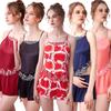 Ice silk suspender sex pajamas set women's summer flirting sexy lace loungewear two-piece set