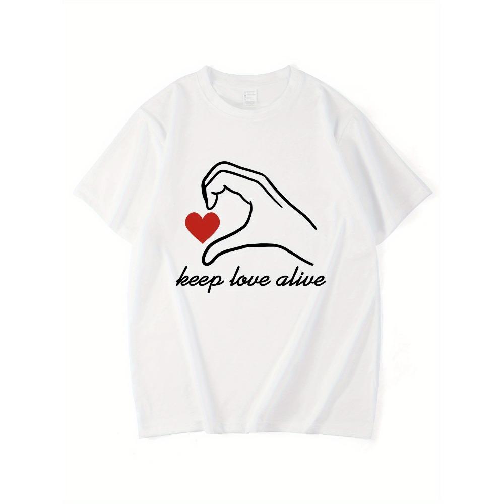 Heart Graphic Lightweight Breathable Polyester Valentine Couple T-Shirt - Black with White Clothes