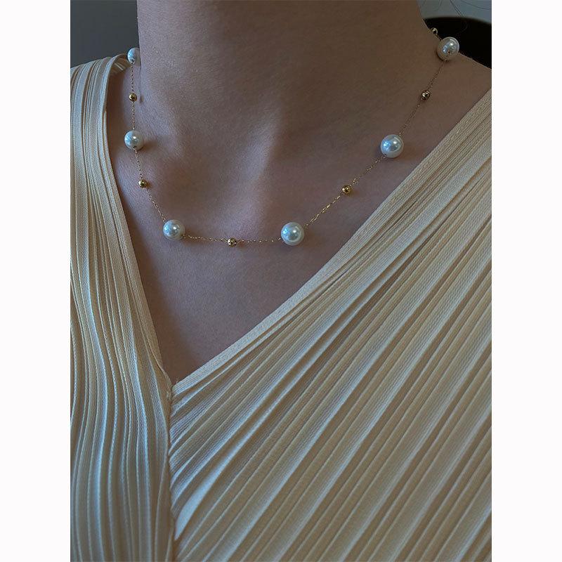 Stainless Steel Ball Pendant Necklace  Jewelry Minimalist Chain Pearl Necklace  Women's Jewelry