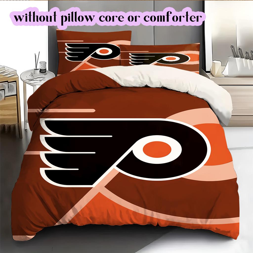 Ice Hockey Logo Pattern Bedding Quilt Set Quilt Cover Pillowcase Home Decoration Birthday Gift (1*duvet cover+ 2*pillowcase, without core)
