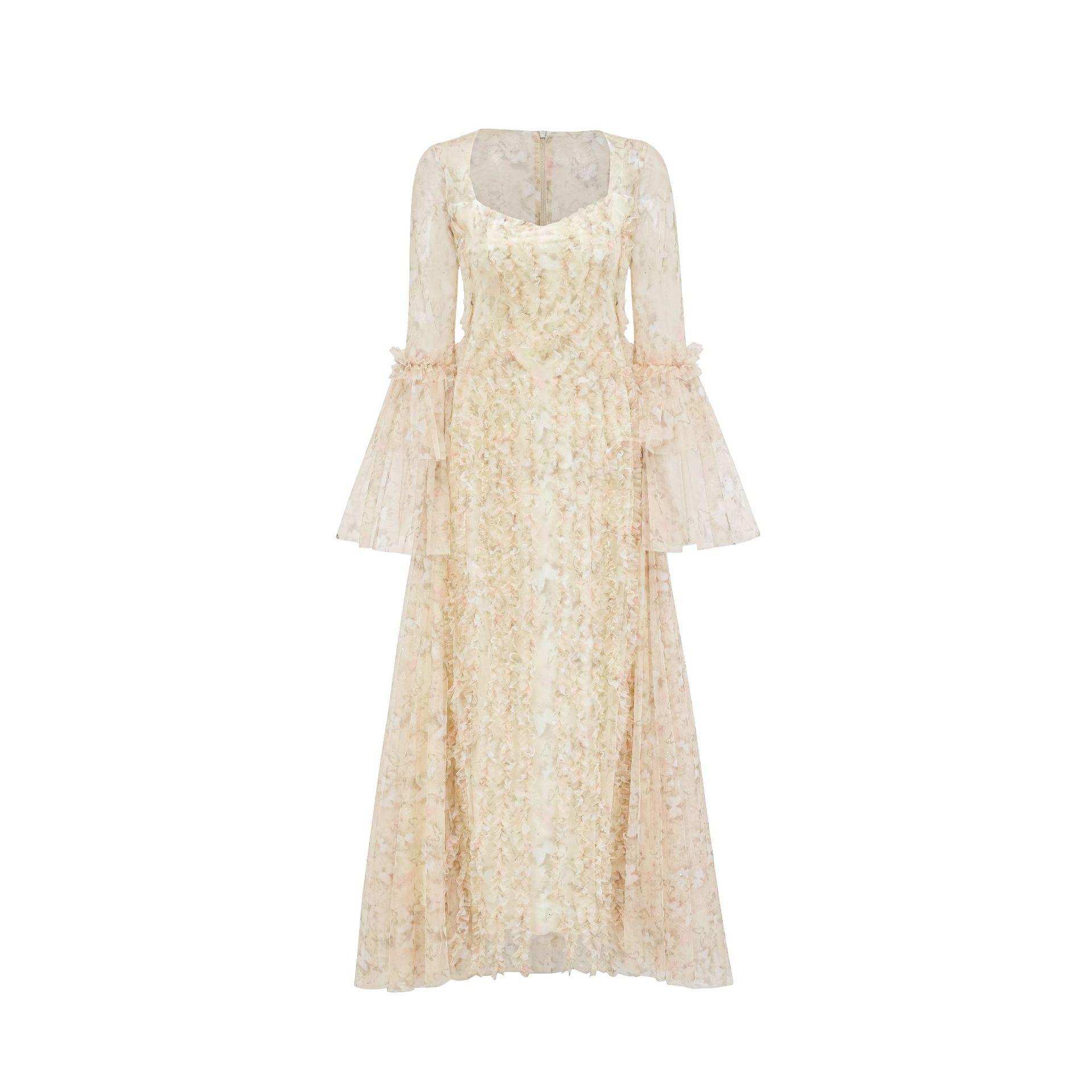 

Свежее и Милое Платье с Принтом, U-образным вырезом, Рукавами-колокольчиками и Блеском, Женское Платье, Женская Одежда S жёлтый