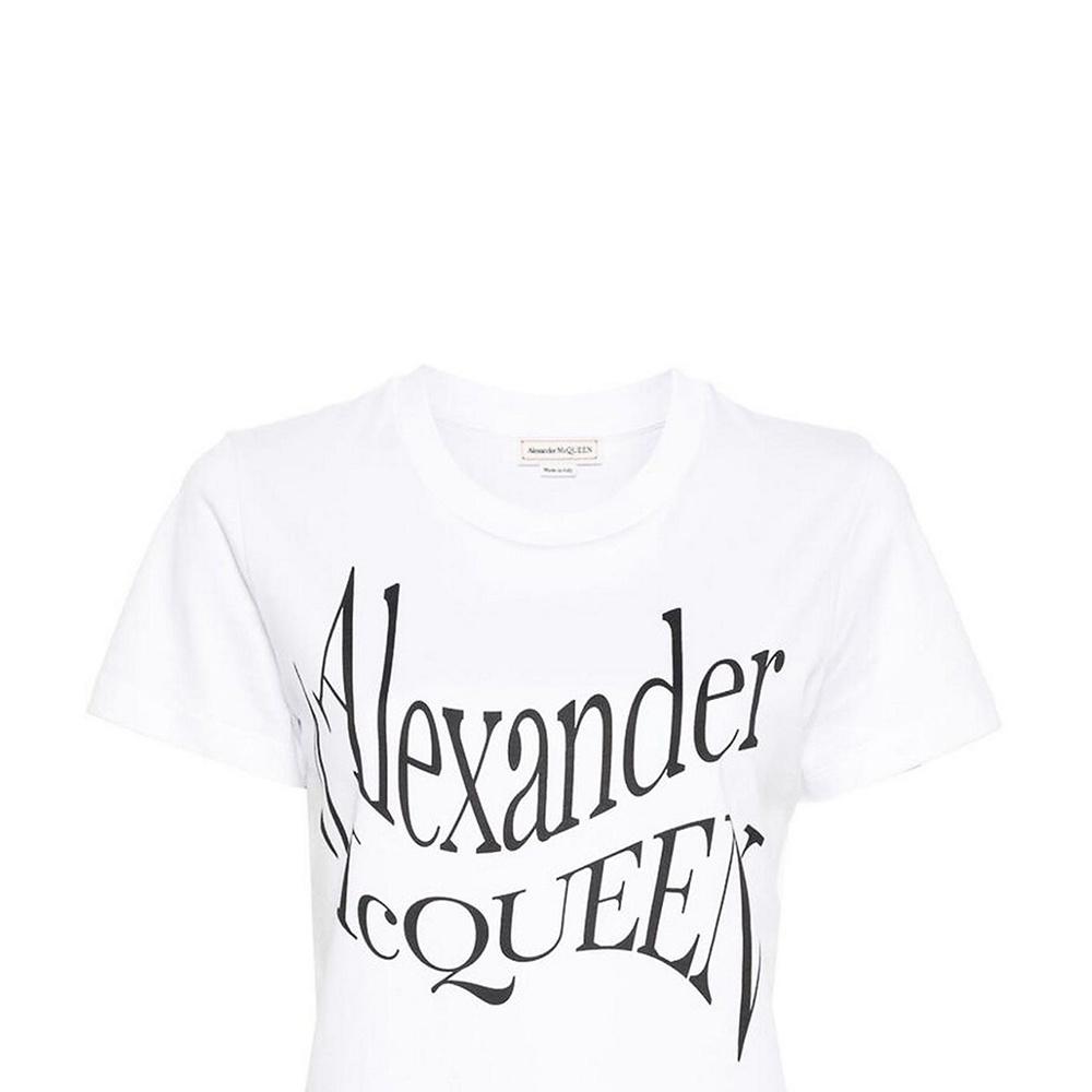 (WMNS) Alexander McQueen Logo T-Shirt 'White Black' Women's 781403-QZALT-0900