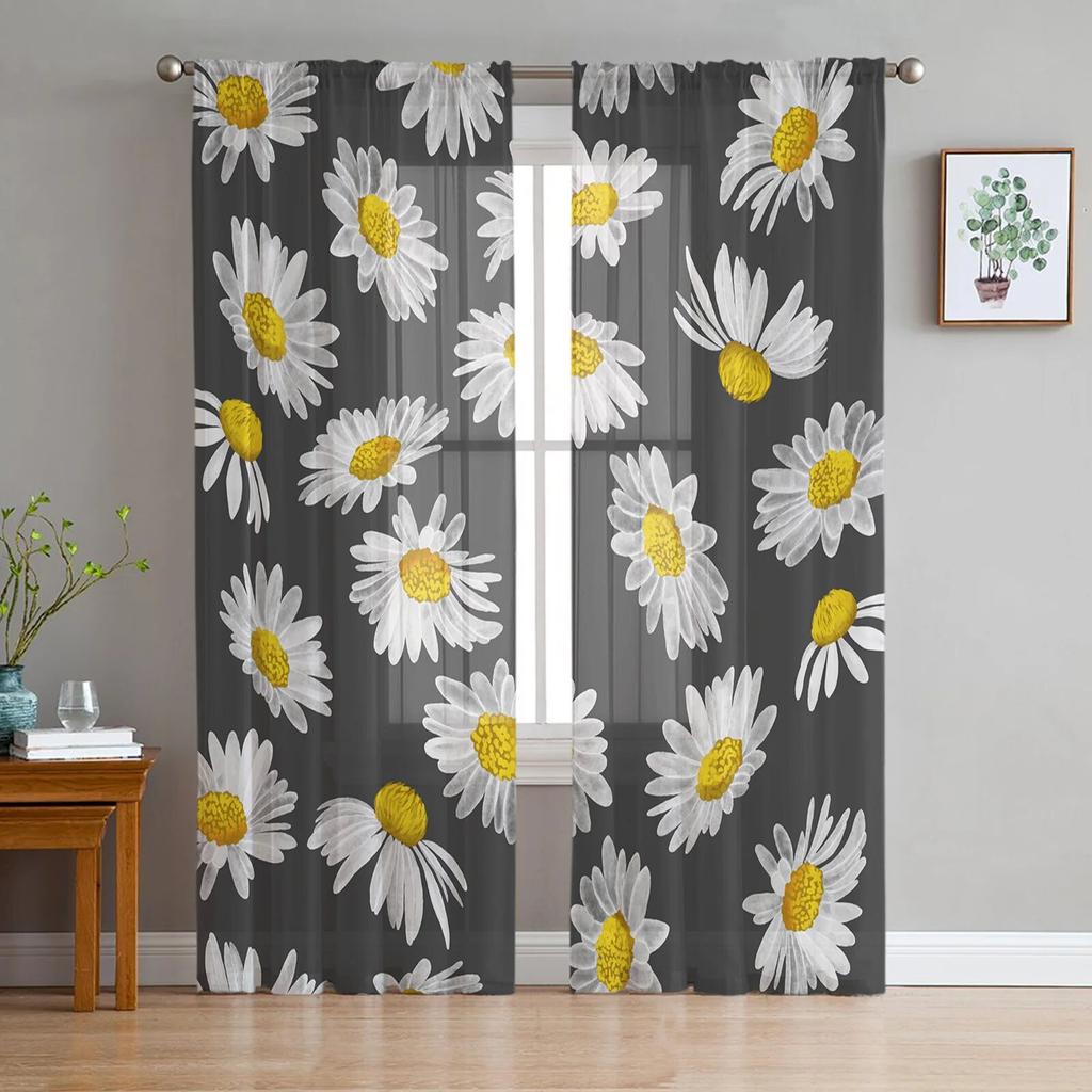 Daisies Watercolor Texture Tulle Curtains Living Room Kitchen Chiffon Curtain Bedroom Balcony Sheer Curtain Fashion Home Decor