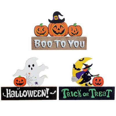 Halloween Table Decor Wooden Centerpiece Signs Happy Halloween Trick Or Treat Boo