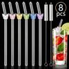 8 Stück Glasstrohhalme mit Schmetterlingsdesign und Bürste 200*8mm Wiederverwendbares Trinkhalm-Set Milchshakes Cocktail Kaffee-Strohhalme Haushalts-Bar-Zubehör