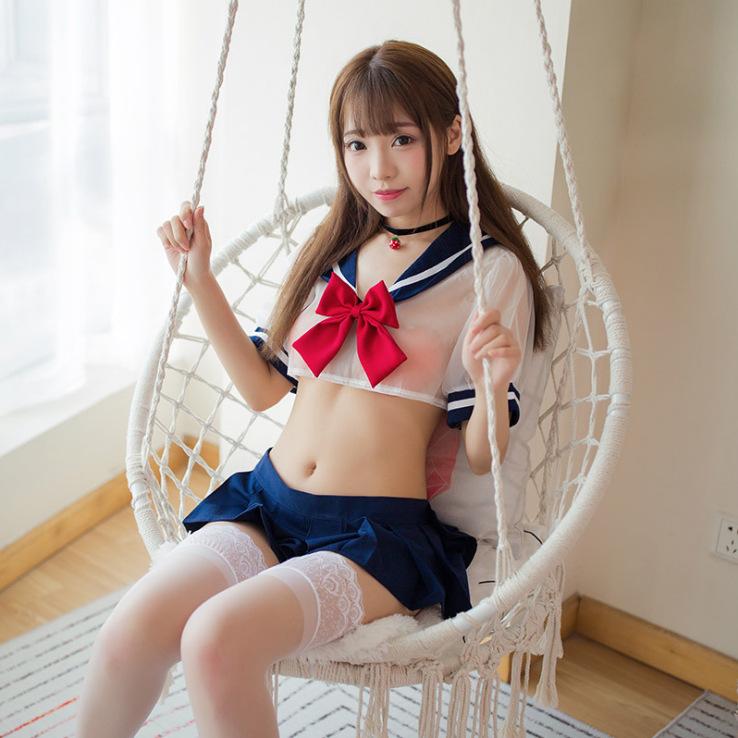Sailor suit transparent suit seduction cute college girl cute fat sub student sex shirt mini skirt