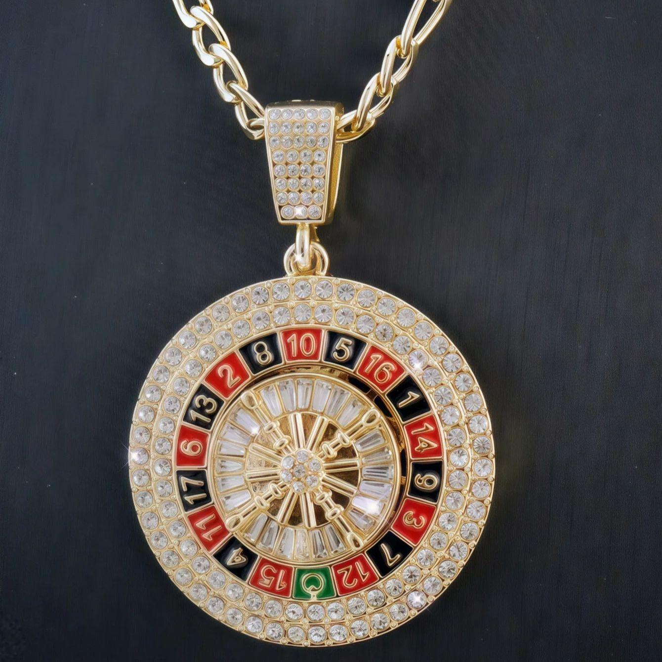 

Позолоченная вращающаяся подвеска-рулетка, ожерелье-рулетка с молитвенными руками и цепочкой Фигаро длиной 60 см, унисекс, с цирконом для мужчин и женщин