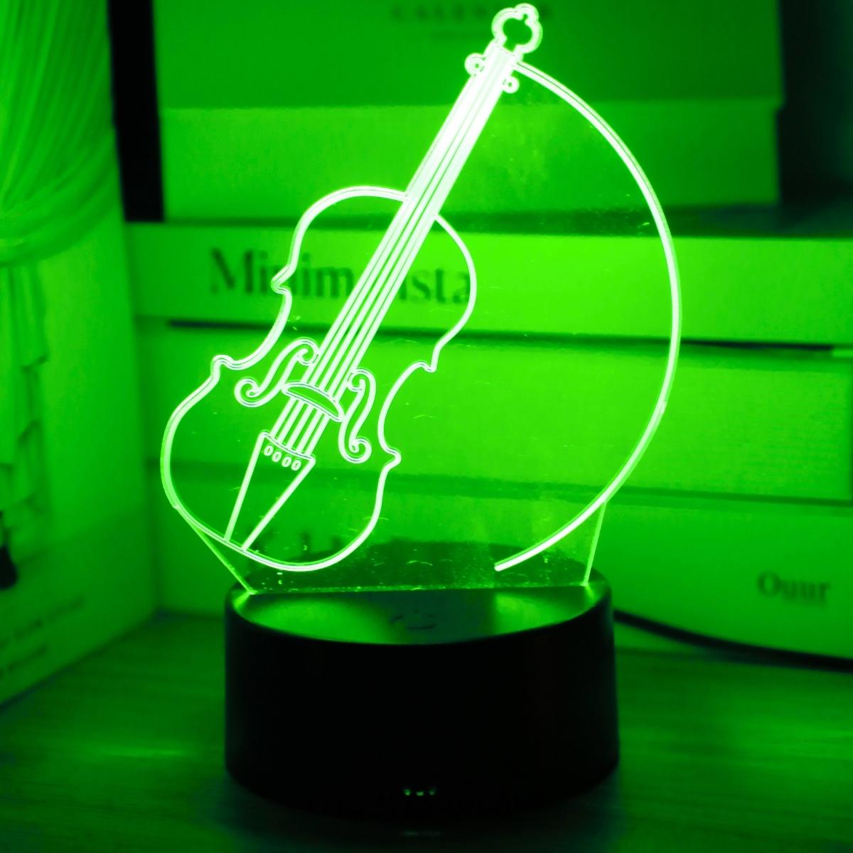 

3D violin night light seven color touch night light suitable for bedroom and study recording studio decoration and perfect gift