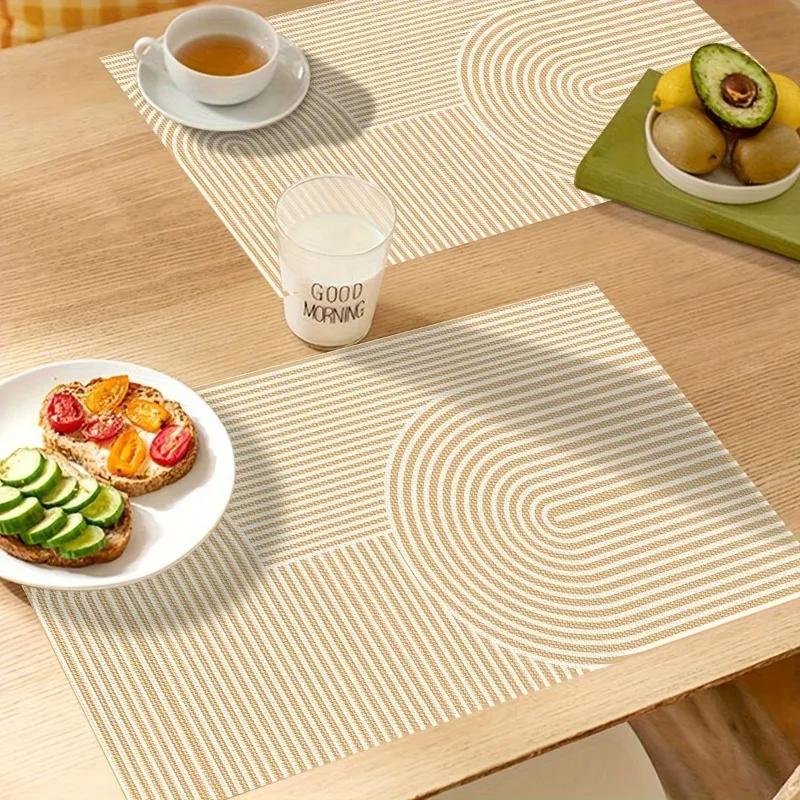

4pcs Geometry Placemats Linen Placemat Polyester Yellow Geometric Gold Leaf Pattern Non Slip Insulation Table Decoration Mat 4Pcs-30X45cm(12X18in
