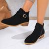 Large Size Pointed Square Heel Chelsea Boots Autumn New Metal Buckle Belt Suede Outer Women's Boots