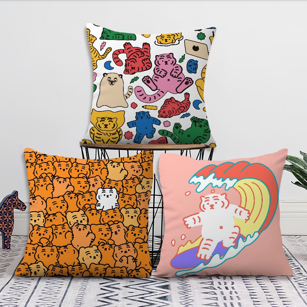 Cute Cartoon Funny Art Surfing M-muzik Tiger Cushion Cover Soft Pillow Case for Sofa Living Room Home Decor Protective Covers