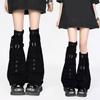 Pocketed Denims Leg Warmers for Womens Harajuku Punk Buckled Strap Boot Cover Flared Over Knee Long Socks Streetwear