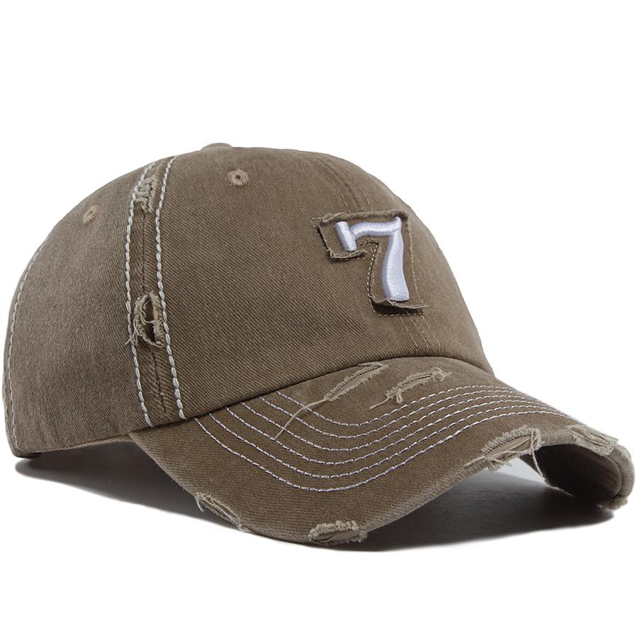 Baseball Cap For Men White Line 7 Embroidered Patch Women Hat Summer Vintage Break Hole Visor Casual Caps Fashion Hats Unisex