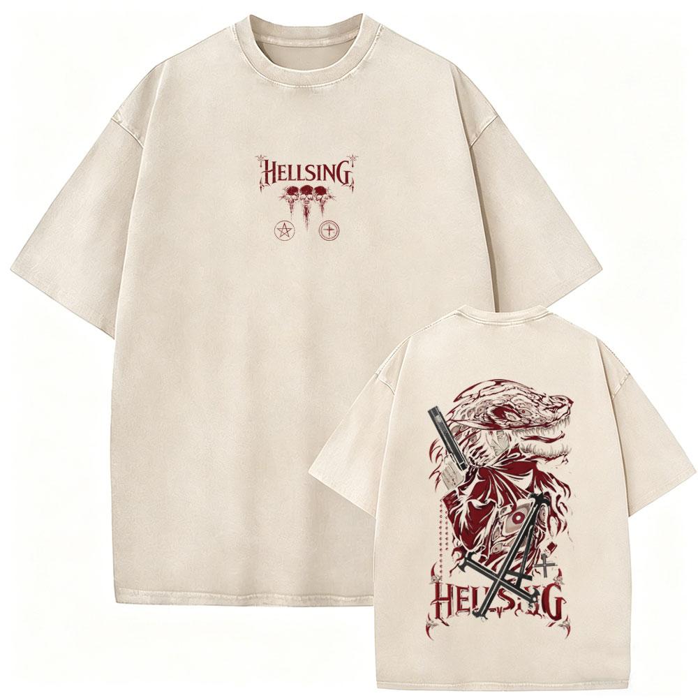 

Anime Hellsing Vintage Washed Tshirts Vampire Alucard Merch Tshirt Mens Women Manga Gothic Oversized Short Sleeve T Shirts S