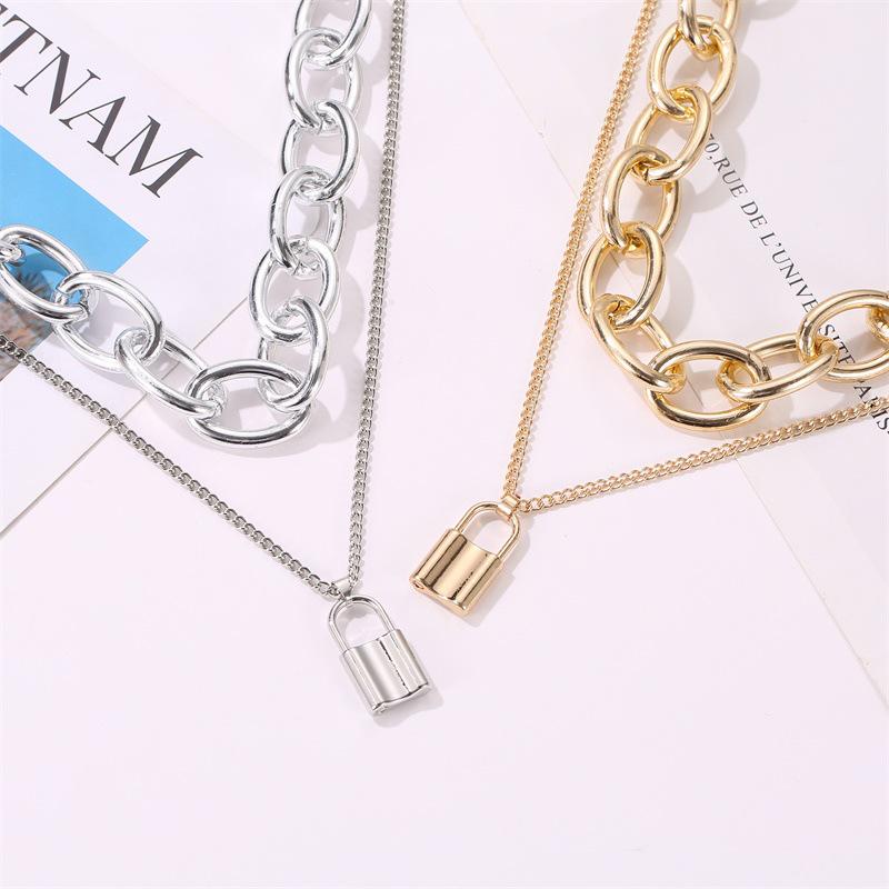 Punk style metal personality chain necklace cold wind double lock necklace neck chain 2025 popular jewelry wholesale