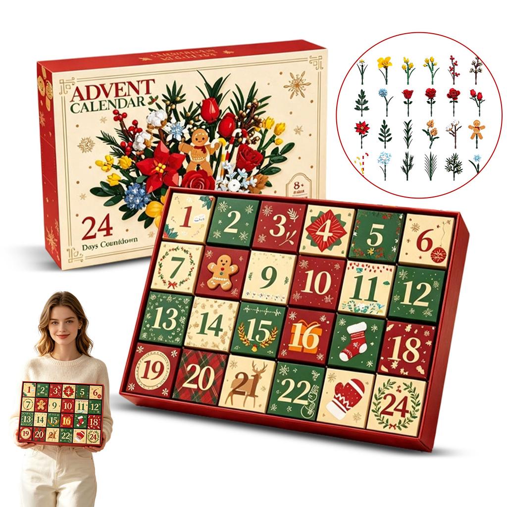 Christmas Countdown Advent Calendar with Preserved Flower Building for Holiday
