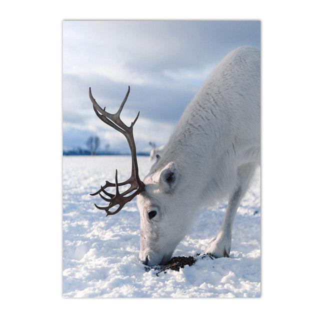 Winter Lake Mountain Canvas Painting Snow Tree Deer Wall Art Picture Print Natural Landscape Nordic Poster Room Home Decor Gifts