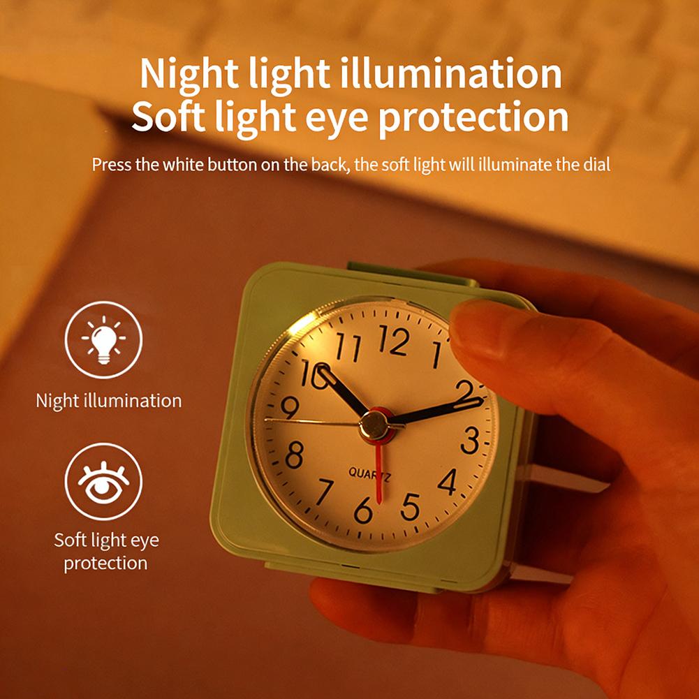 Mini Size Squared Alarm Clock For Travel Silents No Ticking Travel Alarm Analog Clock Gentle Night Light For Dark Hours Bedside