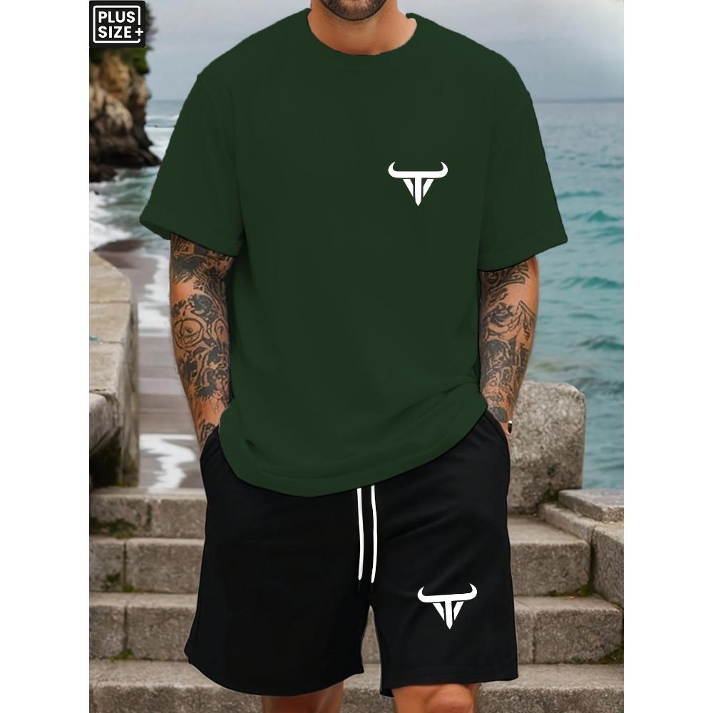 

Summer New Plus Size Men s Regular Fit Short Sleeved and Shorts Set with Printed Patterns, Casual, Fashionable and Comfortable Design XXL
