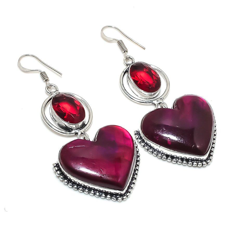 

Natural Pink Labradorite, Garnet 925 Sterling Silver Jewelry Earring 2.68 Z7H30