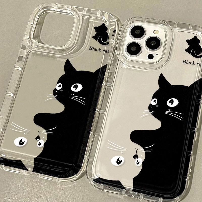 Black and white cats are suitable for iPhone17promax anti-drop mobile phone case 14Pro men's and women's models 13/16 Apple 15