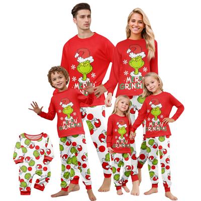 Print Cute Family Set Pajamas, Home Clothes, Family Set Long Sleeve Top Pants Set