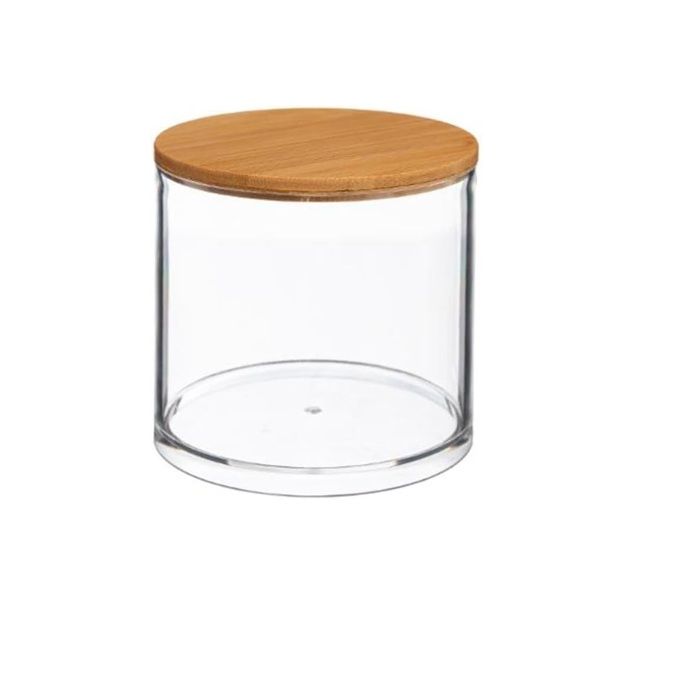 Pot À Cotons - Transparent - Couvercle En Bambou - D. 9,7 Cm - P. 9,6 Cm