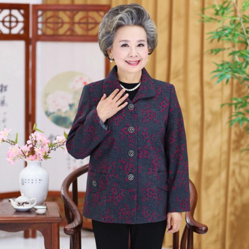 Autumn Women's Top with Lining, Year 0 Thin Coat, Old Lady Lapel Gown