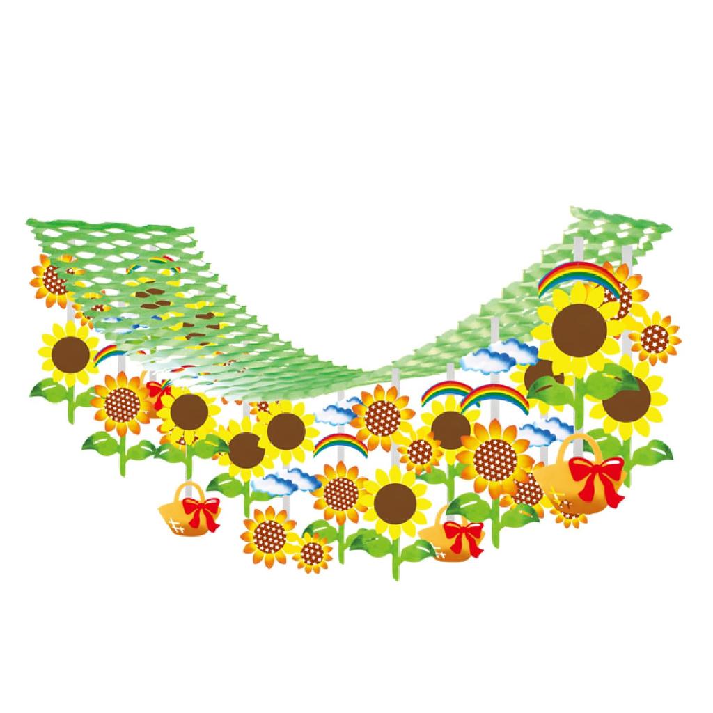 Sasagawa Store Decoration 450mm High X 450mm Wide X 1800mm Sunflower Ribbon Pleated Garland, Summer, Long, Hanger, 39-8240