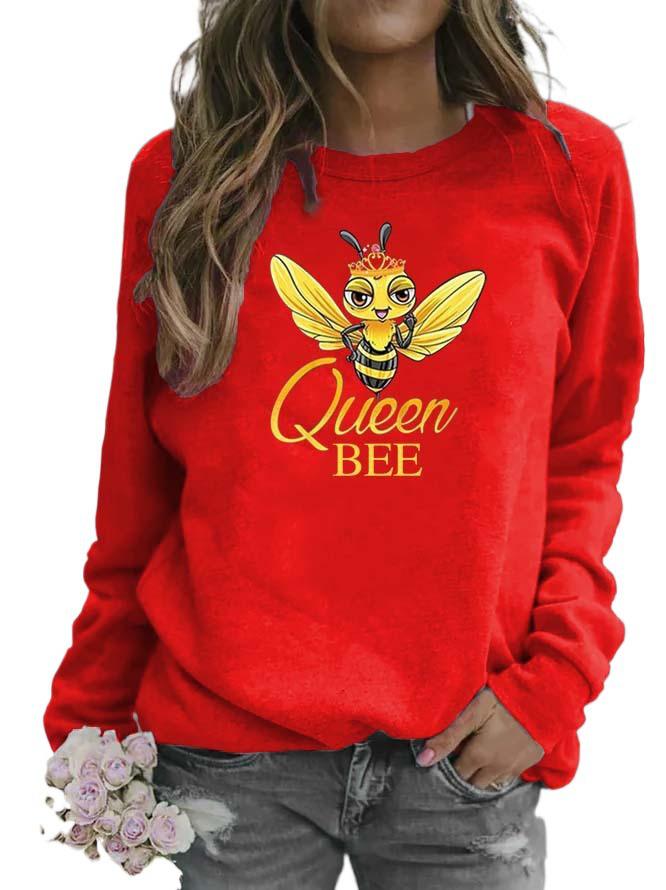 Damen Hoodie mit Bienenprint und Rundhalsausschnitt