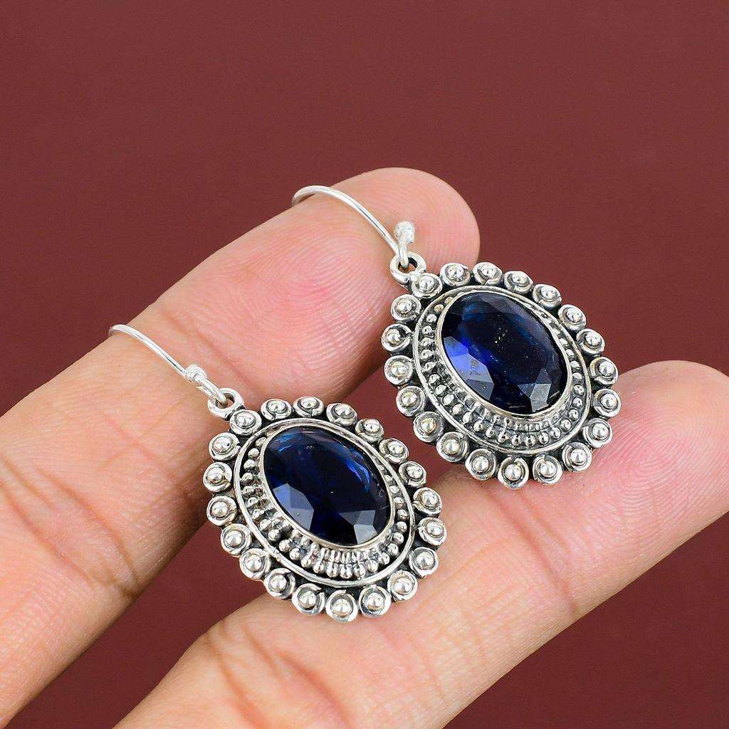 Faceted Tanzanite Quartz Earrings Genuine Gemstone Earring 925 Sterling Silver Earrings Handmade Jewelry Dainty Vintage Earring Gift For Mom