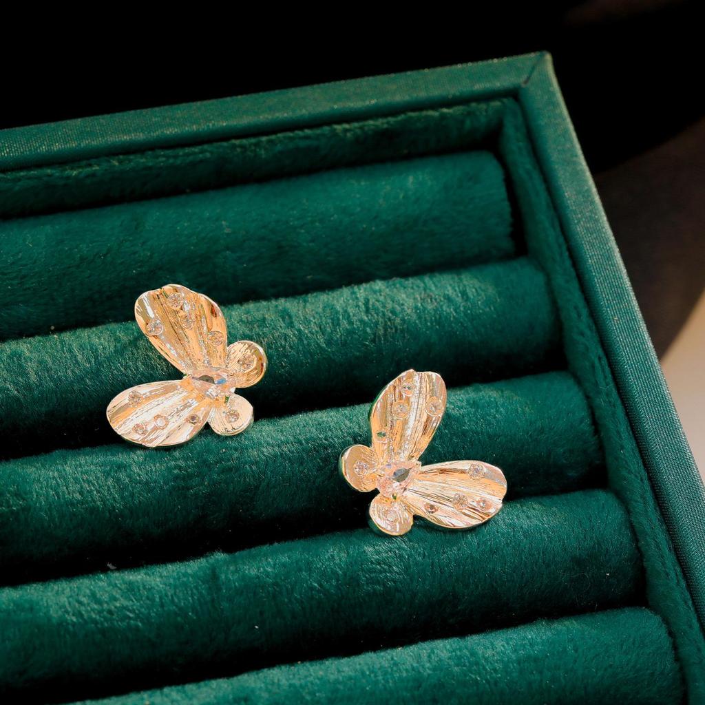 Elegant Butterfly Stud Earrings: Copper Alloy with S925 Silver Needle, Micro-Inlaid Design