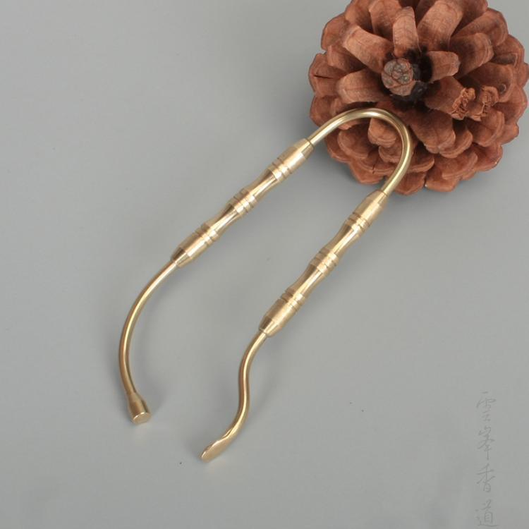 Brass Incense Ceremony Set: Natural Color Seal, Ash Press, Tamping Tool, Brush, Spade