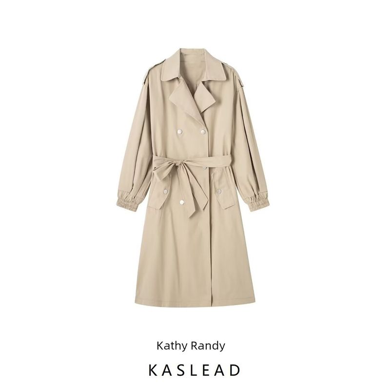 Kaslead New Arrival Women's Fashion Style Stylish Simple and Versatile Casual Double Breasted Belt Trench Coat Outwear