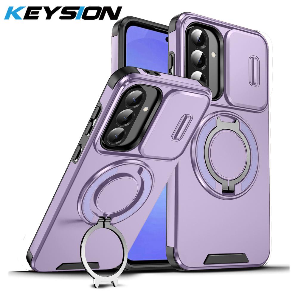 KEYSION 360° Ring Stand Phone Case for Samsung A56 5G A36 A26 5G Slide Camera Protection Magnetic Shockproof Cover for Galaxy A16 4G 5G