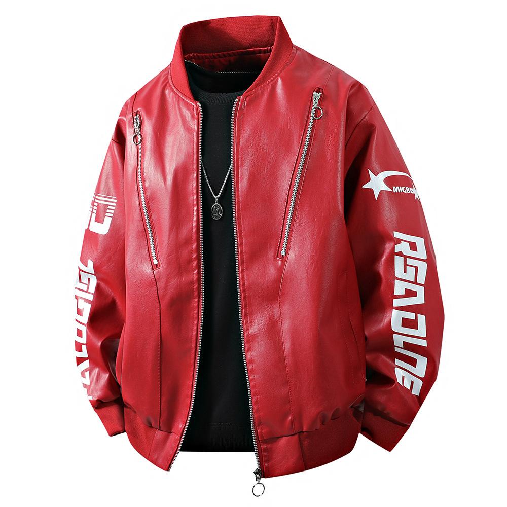 Nieuwe Motorjas Leer Heren Leren Jas Heren Jas Effen Kleur Bedrukt Racejack Heren Hong Kong Stijl Koppel L pink