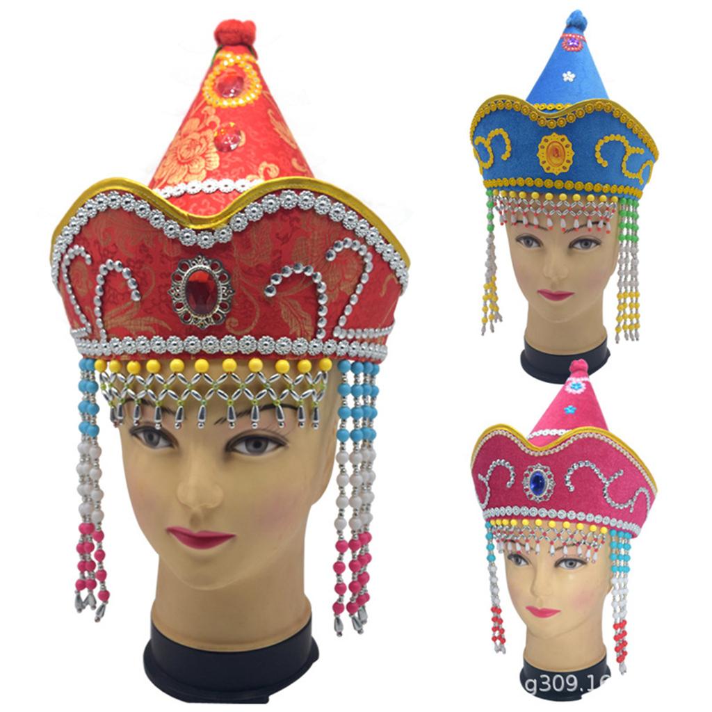 Mongolian Hat for Adult Children Ethnic Mongolian Dance Costume Hat for Performances Stage Props Head Accessories