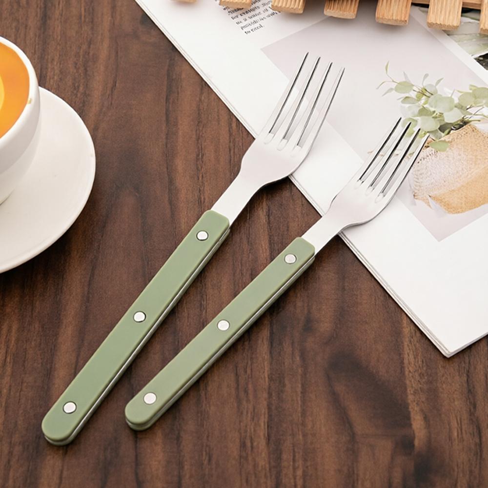 6Pcs Acrylic Clip Stainless Steel Handle Fork Set Mirror Dinner Fork Tableware Western Dessert Cake Fruit Fork Kitchen Cutlery