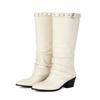Wrinkled Boots Pile Boots Belt Buckle Rivet Pointed Trousers Boots Thick Midheel Western Boots 40-48 Large Size Boots