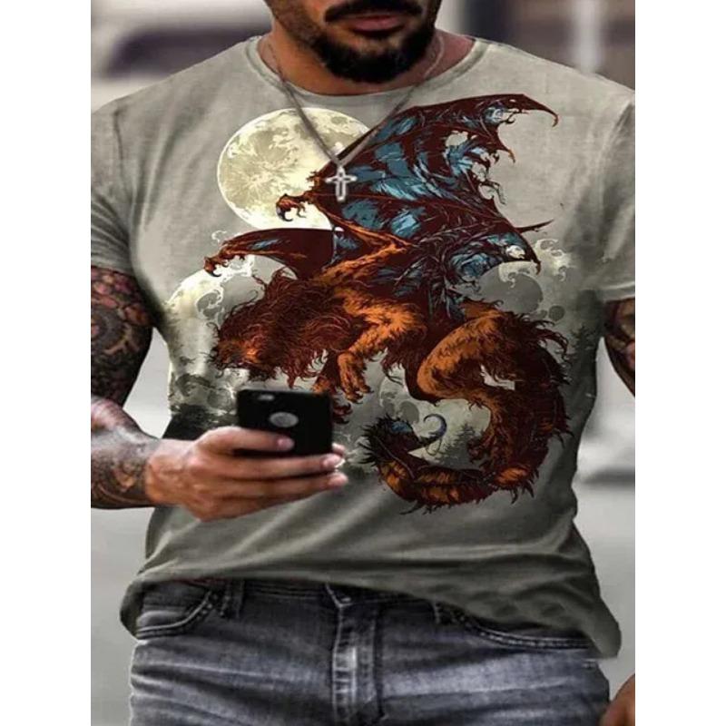 2024 Summer Wolf Print Outdoor Casual Men's 3D Printed T-shirt Loose Comfortable Sports Short Sleeve Street Fashion Crewneck Top