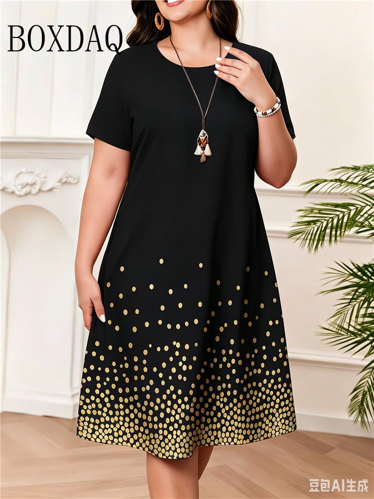 Summer Women Short Sleeve Dress Fashion Elegnat Women's Print Loose Plus Size Dresses