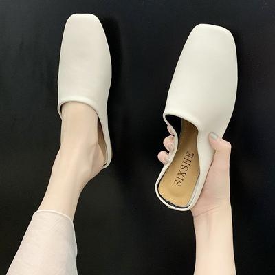 Baotou Halbschuhe Damen Oberbekleidung Frühling neu eckige Zehenpartie Retro absatzlos Büro cool Pantoffeln