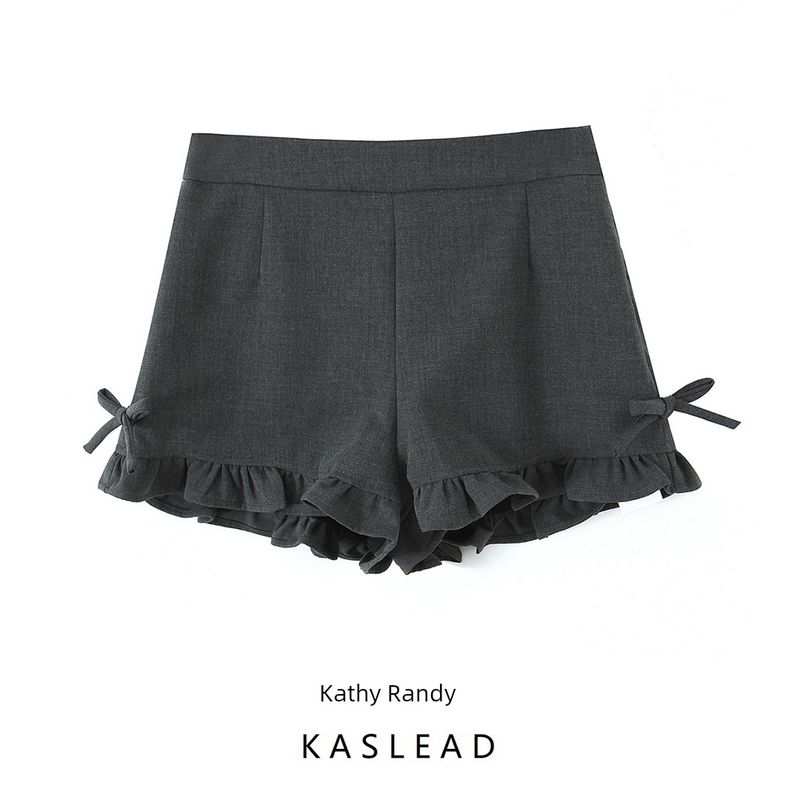 Kaslead New Arrival Women's Clothing Fashion Style Fashion Gray Bows Lace Shorts 650045