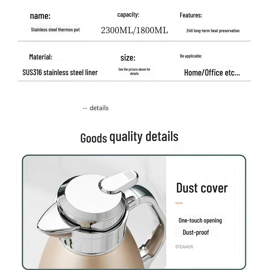 316 Stainless Steel 2L Vacuum Insulated Hot Water Bottle for Hotel/Home