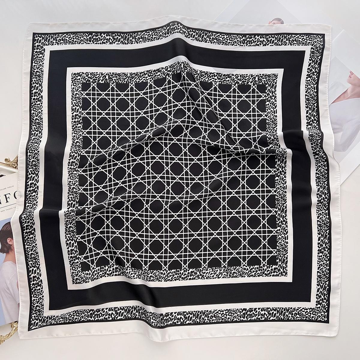 Blue Geometric Simple Lines Spring And Summer Silk Scarf Fashion Versatile Commuter Professional Neck Scarf Small Square Scarf 66cm