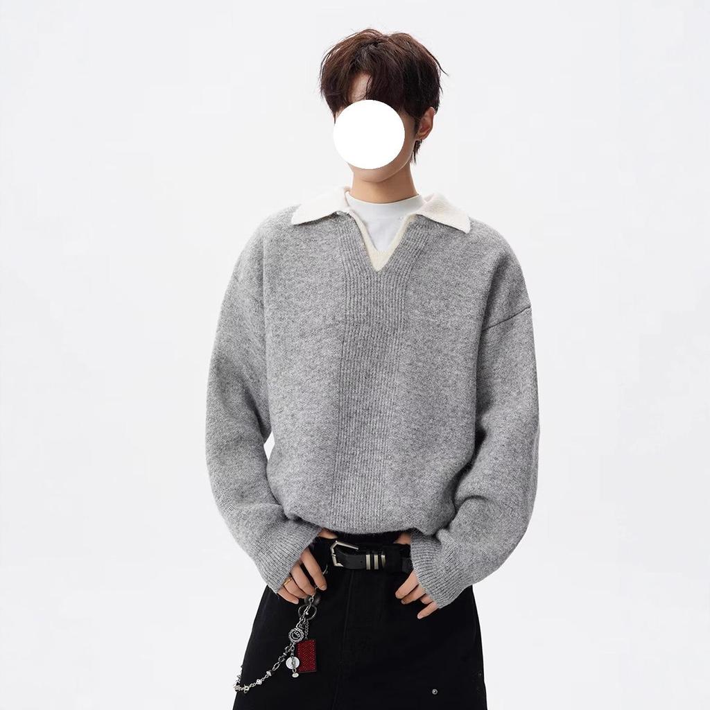 Men's Retro Knit Polo: Stylish Lapel Two-Piece Sweater in Casual, Luxurious Style.