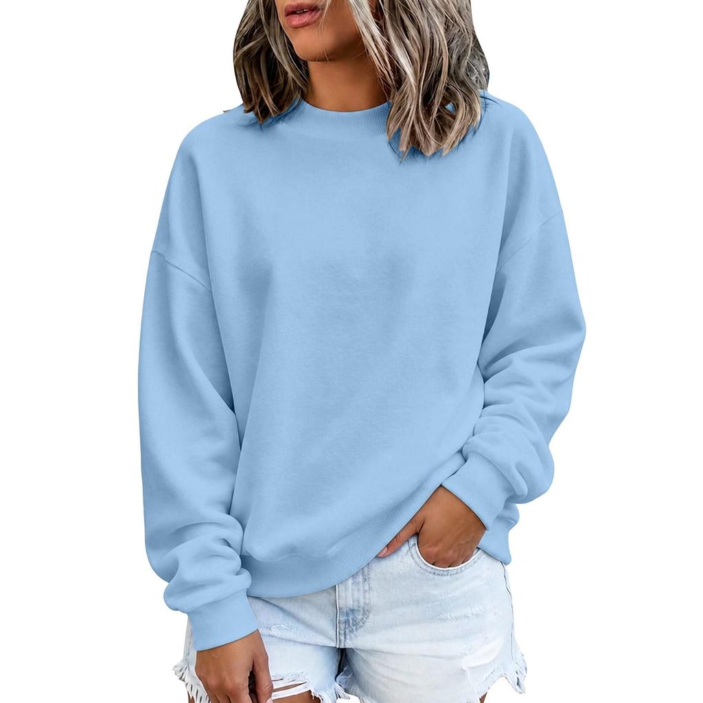 Women's Long Sleeve Color Round Neck Loose Fit Sweatshirt Soft Comfortable Casual Pullover for Everyday Wear
