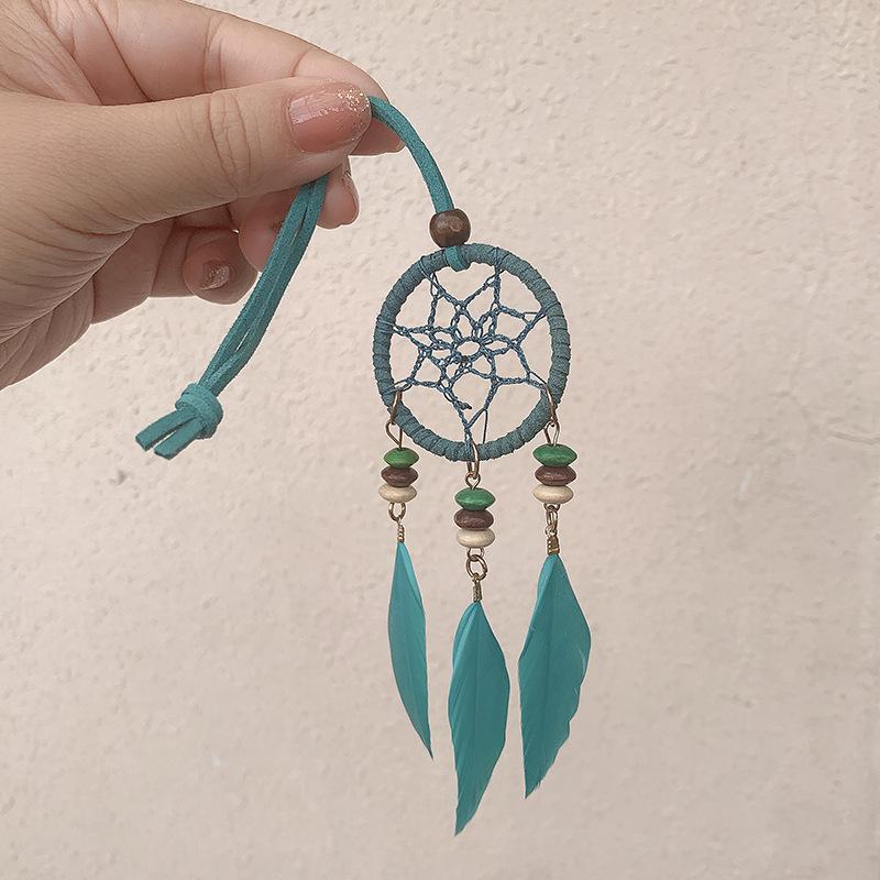 Bohemian Southeast Asian Dreamcatcher Feather Car Pendant Chimes - Handmade Holiday Hanging Ornaments with Three Pendants