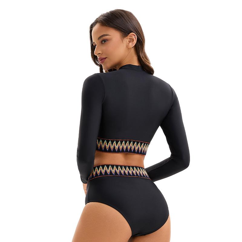 Split Long Sleeve Surfer Suit Sunscreen Swimsuit Women's High Waist Conservative Diving Suit Sexy Swimsuit
